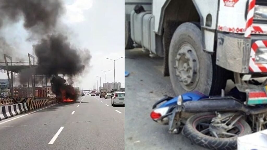 delhi-meerut-expressway-accidents-bike-canter-safari-fire