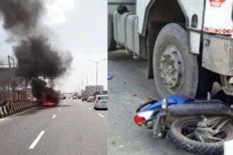 delhi-meerut-expressway-accidents-bike-canter-safari-fire