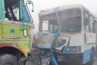 Bus and truck accident