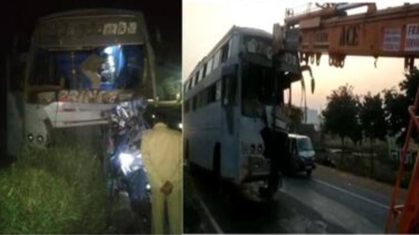 Rajasthan News: भरतपुर रोड पर पलटी स्लीपर कोच बस