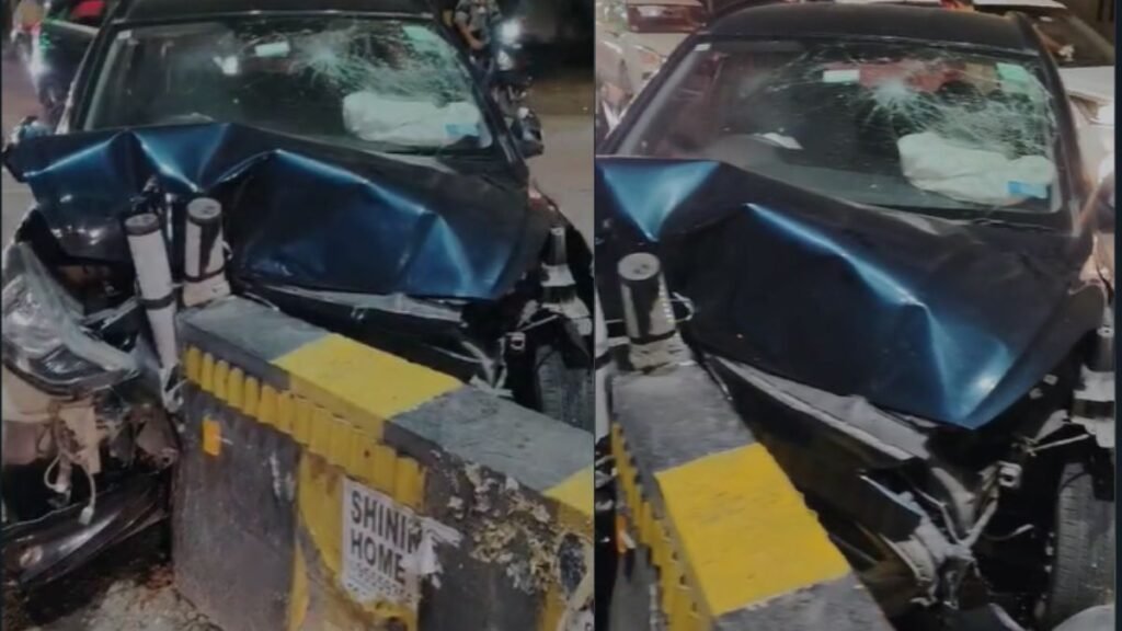Speed-havoc-in-Kanpur-Car-collides-with-divider-driver-injured-