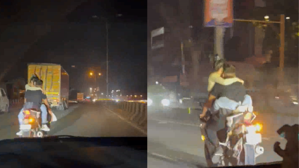 Delhi के विकासपुरी में अर्धरात्रि बाइक पर रोमांस करते कपल का वीडियो हुआ वायरल