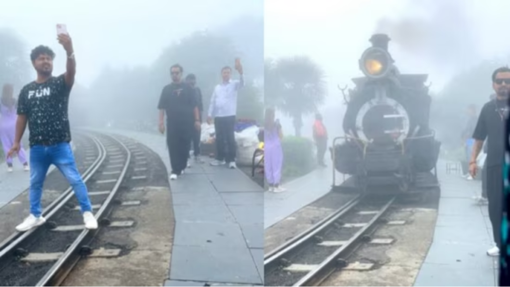Social Media के लिए पागलपन? ट्रेन के सामने सेल्फी लेते हुए बाल-बाल बचा व्यक्ति