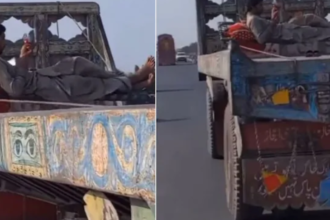 चलते ट्रक में झूला-खाट का मजा लेता नजर आया शख्स,
