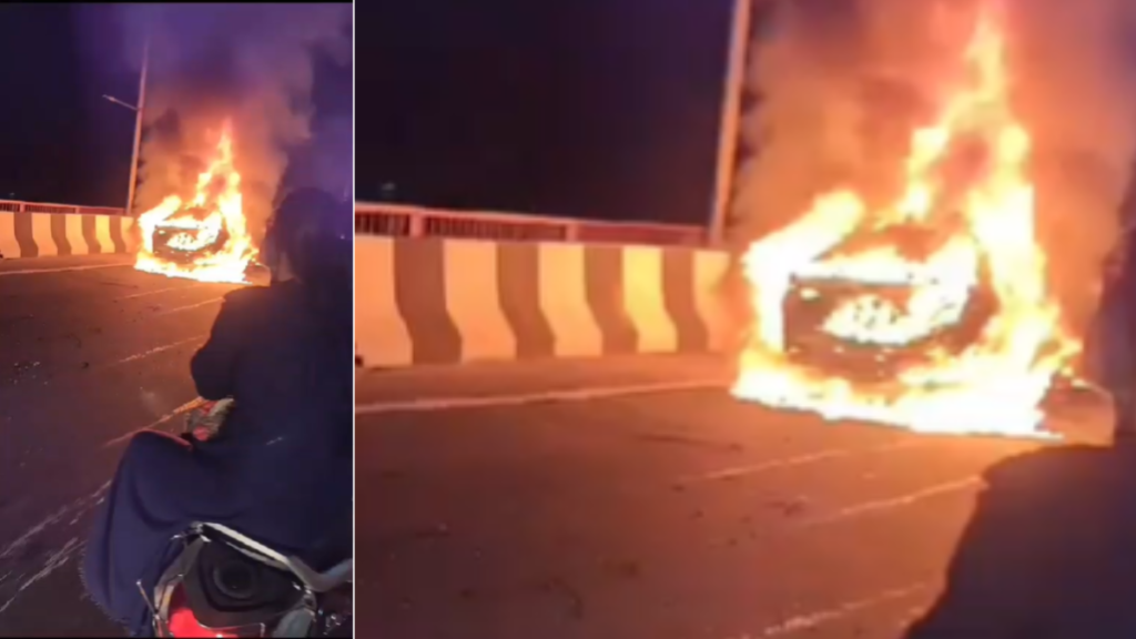 हरिद्वार: मोतीचूर फ्लाईओवर पर कार में अचानक लगी आग,